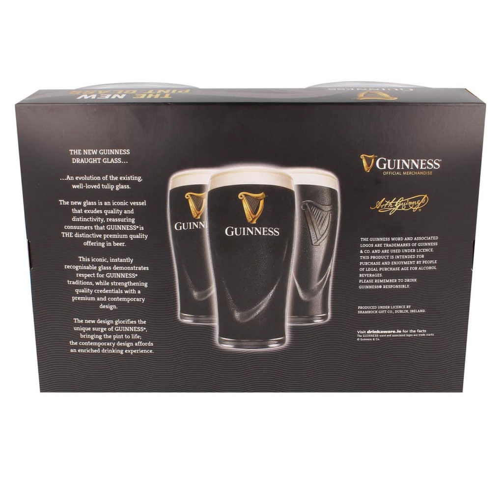 2 New Guinness Beer Happy St Patricks Day Beer Glasses 16 oz Embossed Harp  Logo