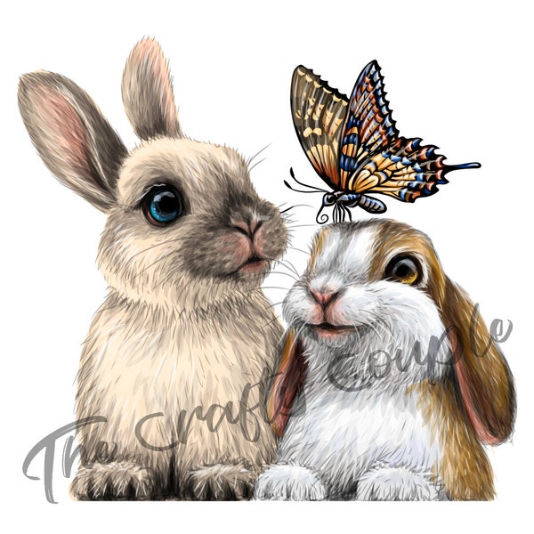 Two Bunnies and a Butterfly Waterslide Decal