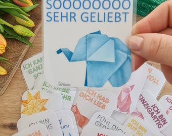 Cartes d'affirmation de boîte à lunch pour petits et grands, origami