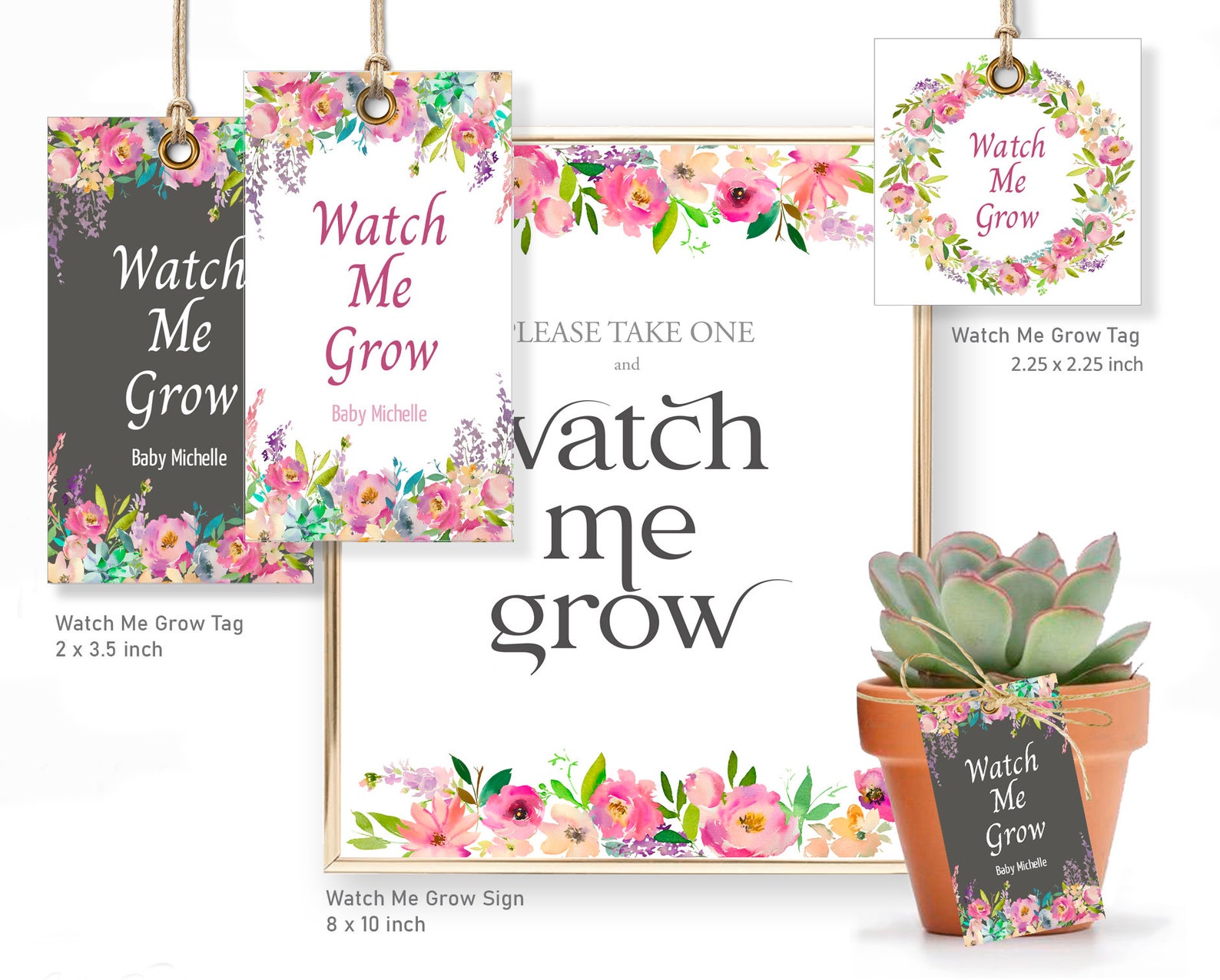 Baby Shower Favors Watch Me Grow Tags and Signs Templates - Etsy.de
