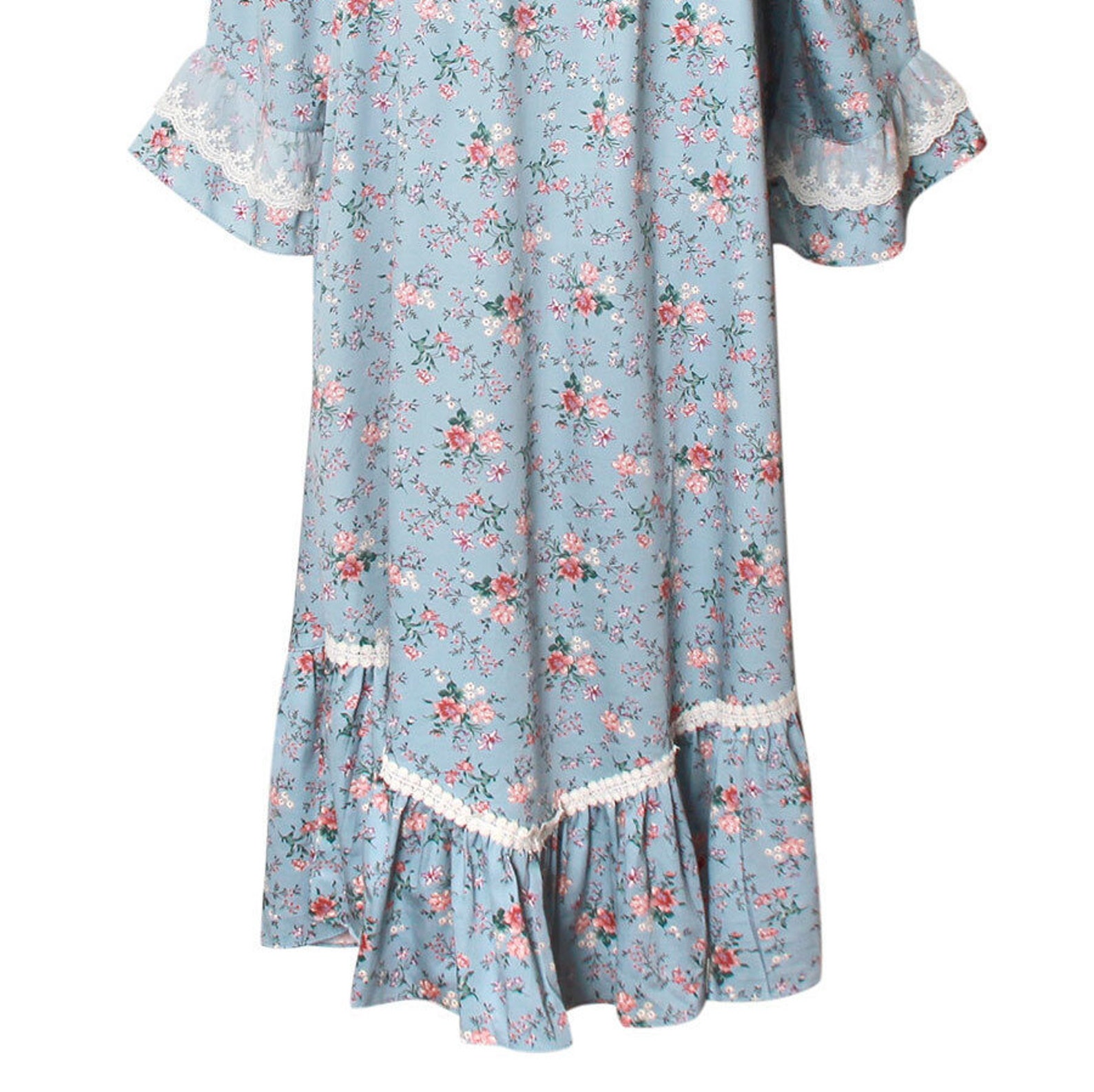 Frill Flower Sky blue Modal Nightgown Women Sleepwear Dress | Etsy