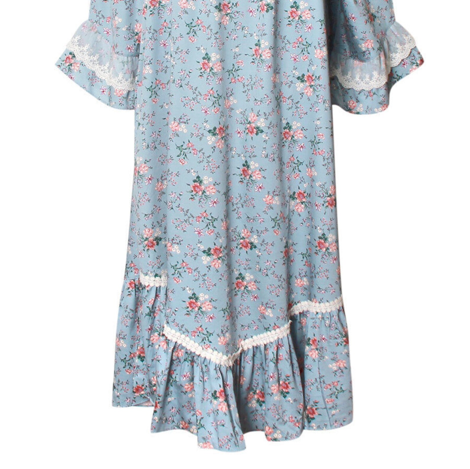 Frill Flower Sky blue Modal Nightgown Women Sleepwear Dress Etsy