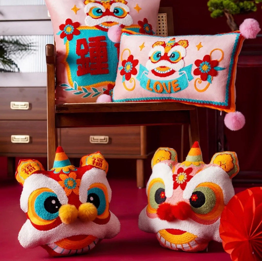 Handmade Embroidery Cushionhong Kong Lion Dance Etsy