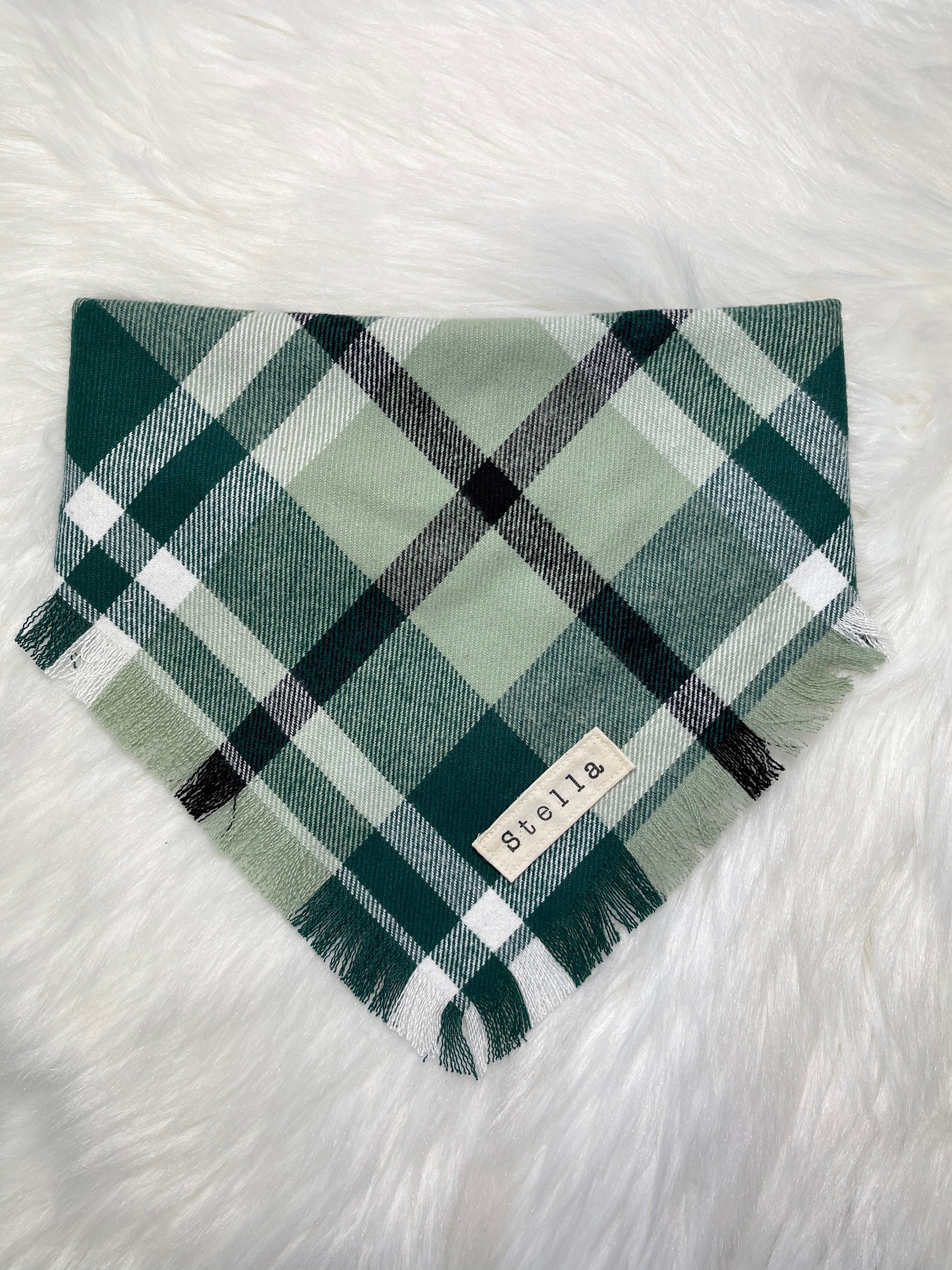 Dog Bandana Green Black & white Plaid Bandana Personalized Etsy