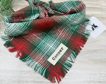 Kersthondbandana, geruite hondenbandana, gepersonaliseerd, gerafeld, franje, puppysjaal, seizoensbandana, halsdoek huisdier, bandana huisdier