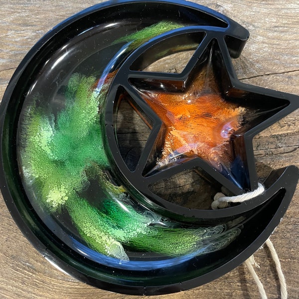 Multicolor resin star and moon trinket/ring dish, jewelry dish, key dish, catch all tray, outer space, galaxy