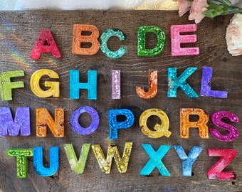 Resin magnetic alphabet set- 1.5 inch letter, 26 piece multicolors with case,Letters toddler toys learning toys, magnet letters, magnet ABCs