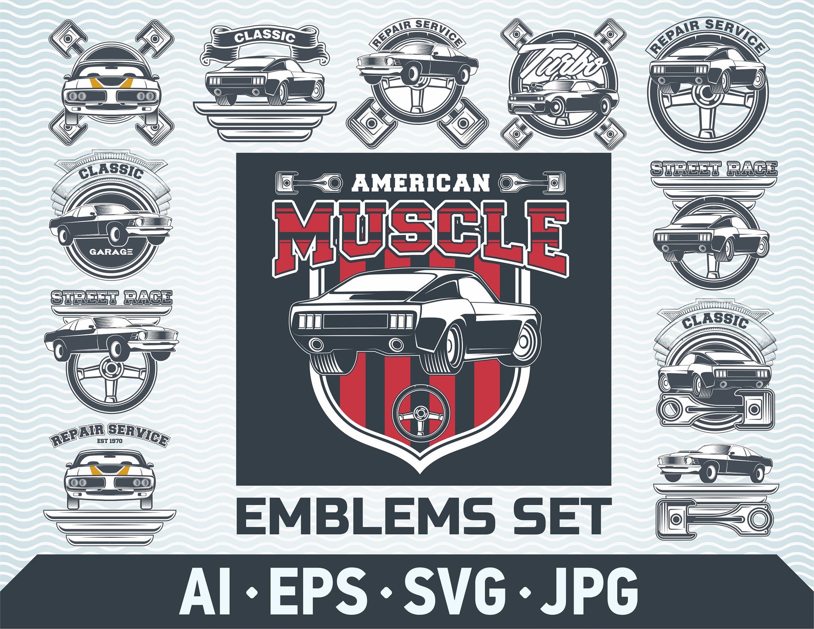 Muscle Car Emblems Vector Set American Old Classic Cars Etsy