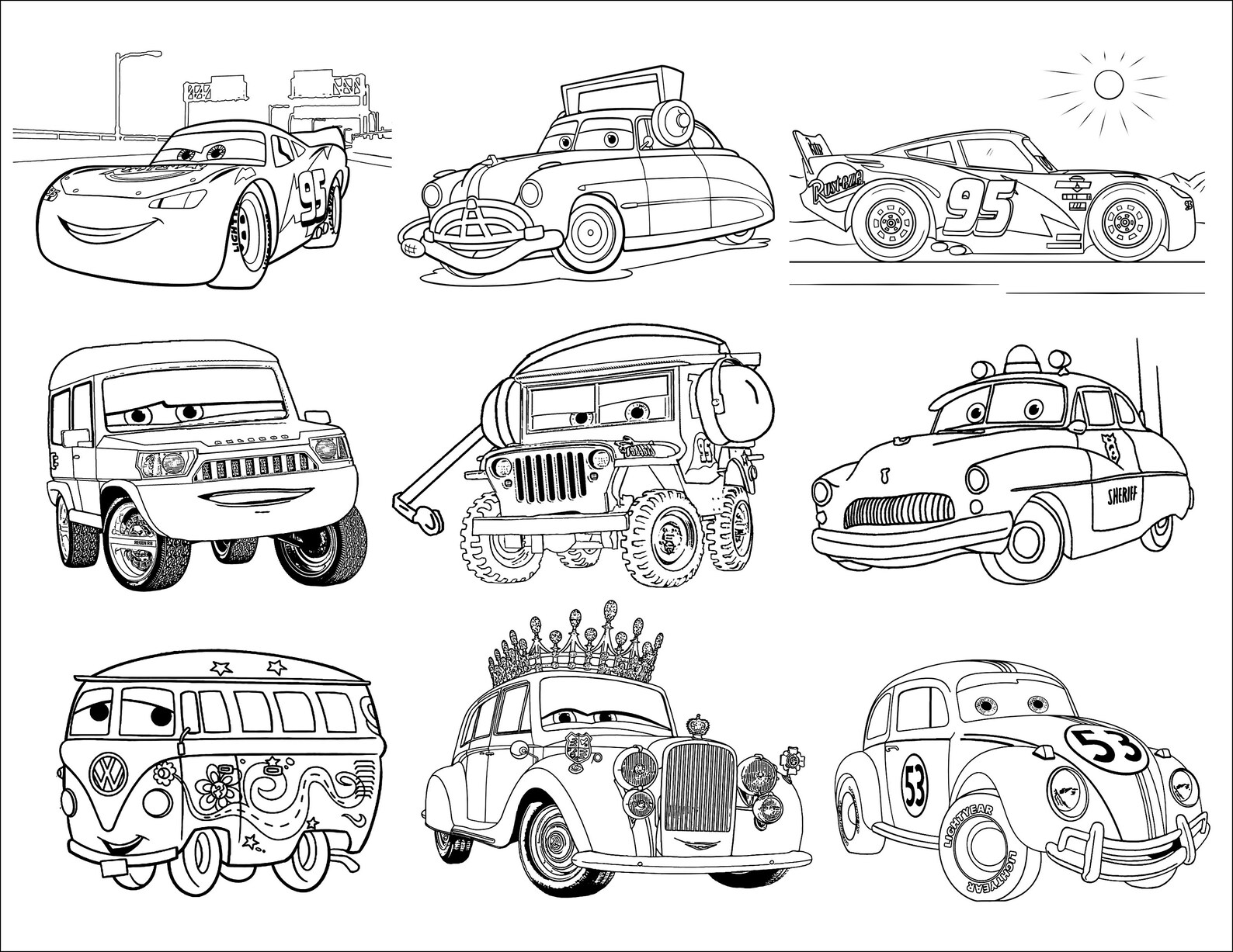 Disney Pixar Cars Coloring Pages Color Book Clipart Etsy