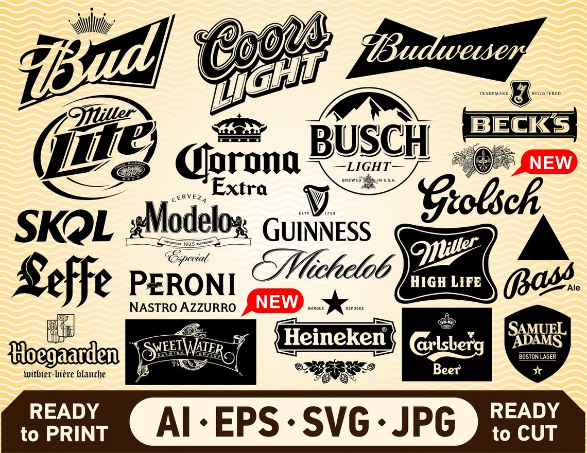 Beer logo SVG Bundle. Alcohol drink brand label sticker emblem Etsy