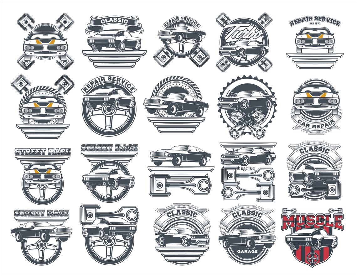 Muscle Car Emblems Vector Set American Old Classic Cars Etsy