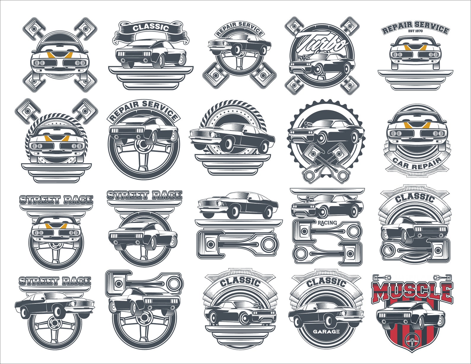 Muscle Car Emblems Vector Set American Old Classic Cars Etsy