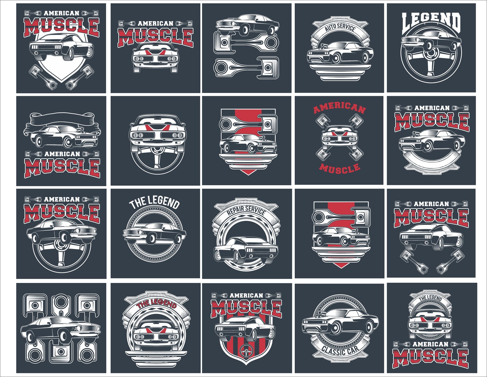 Muscle Car Emblems Vector Set American Old Classic Cars Etsy