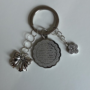Ayatul Kursi Silver Keyring with bow, first drivers present, protection keyring, umrah hajj gifts and new car