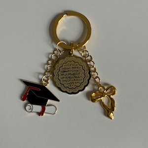 Graduation Islamic present, Ayatul Kursi Gold Keyring with bow, first drivers present, protection keyring