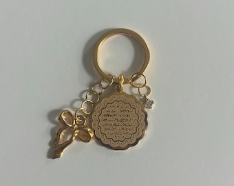Islamic keyring Ayatul Kursi Gold Keyring with bow, first drivers present, protection keyring