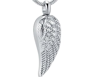 Collana con urna, ciondolo a forma di ala per le ceneri, ricordo di una persona deceduta, cane, gioiello commemorativo, cremazione, angelo, acciaio inossidabile, argento, con incisione