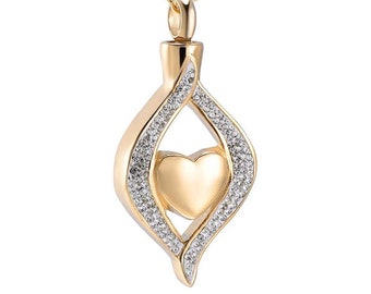 Urn Necklace Cremation Keepsake Jewelry for Ashes of Human or Pet / Dog Heart Pendant for filling Stainles Steel gold With Engraving
