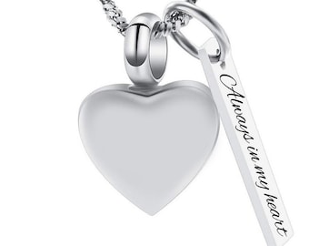 Chaîne de cendres coeur urne pendentif cendres souvenir bijoux personne décédée chien mémorial cendres bijoux acier inoxydable argent avec gravure
