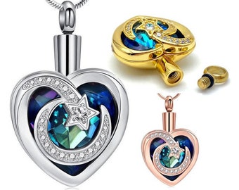 Collana di cenere, ricordo, urna, gioiello, memoriale, ceneri di una persona deceduta, cane, cuore, universo, gioielli di cenere, ciondolo di cenere, stella cadente + incisione