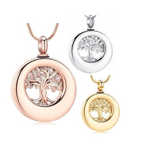 Ashanger urnketting levensboom as sieraden aandenken overleden persoon ketting voor vulling RVS zilver goud rosé goud met gravure