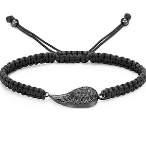 Bransoletka z urną skrzydło pamiątkowa biżuteria pamiątka zmarłej osoby lub psa wisiorek na prochy urna bransoletka ze stali nierdzewnej czarna z grawerem