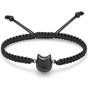 Bransoletka z urną, bransoletka z jesionu, upamiętniająca zmarłego kota, głowa kota, biżuteria dla zwierząt, bransoletka z jesionu, stal nierdzewna, czarna, z grawerunkiem