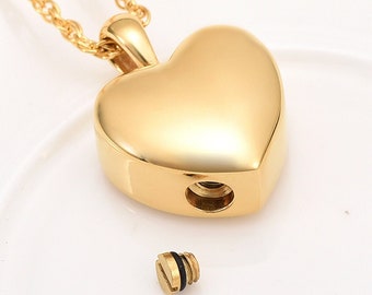 Urn Necklace Cremation Keepsake Jewelry for Ashes of Human or Pet / Dog Infinity Love Heart Pendant Stainles Steel Gold With Engraving