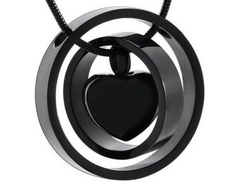 Urn Necklace Cremation Keepsake Jewelry for Ashes of Human or Pet / Dog Infinity Love Heart Pendant Stainles Steel Black With Engraving
