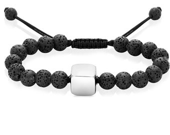 Urn Bracelet Lava Pearl Keepsake Memorial Lava Jewelry fill Ash  Cremation Gift Memory Human Dog Stainles Steel Black Personal Engraving