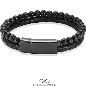 Bransoletka z urną, biżuteria na pamiątkę zmarłej osoby, bransoletka z jesionu psa, męska bransoletka ze skóry z koralikami, stal nierdzewna, zapięcie z jesionu czarnego + grawerunek