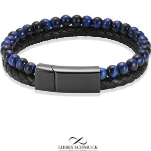 Bransoletka z urną, upamiętniająca zmarłego, bransoletka z jesionu psa, męska, perłowa, skórzana, ze stali nierdzewnej, czarno-niebieski jesion, zapięcie + grawerunek