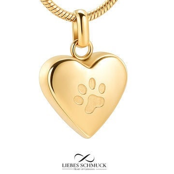 Pet Urn Necklace Heart with Paw for filling Ashes Dog Cremation Pendant Memorial Keepsake Jewelry with personal engraving steel color gold