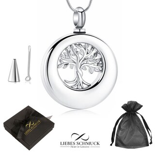 Collana Con Urna A Forma Di Albero Della Vita - Gioiello Per Ceneri In Acciaio Inox - Medaglione Cremazione Con Imbuto E Catena - Ricordo Per Defunti O Animali