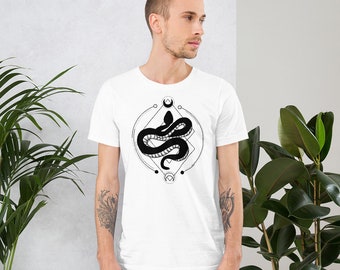 Crisp Tattoo Style T-shirt - Yin-Yang Snake Tattoo with crescent moons - all gender shirt