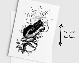 Realistic Temporary Tattoo | 5.5 in. | Geometric Snake & Flowers Tattoo Design | Fake Tattoo, Real Flash Design