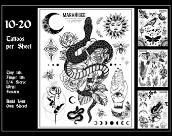 Realistic Temporary Tattoos, Hand-Drawn by a Tattoo Artist. Assorted sizes from finger / tiny tattoos to ~4 inch pieces.