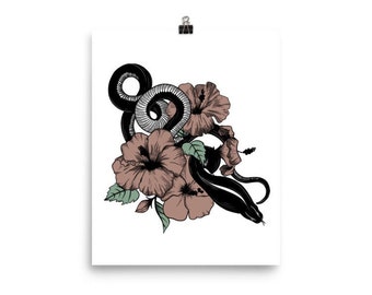Snake & Hibiscus Tattoo Print