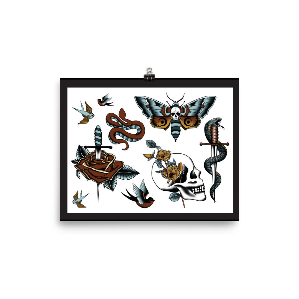 Traditional American Tattoo Flash Sheet - Print - Etsy