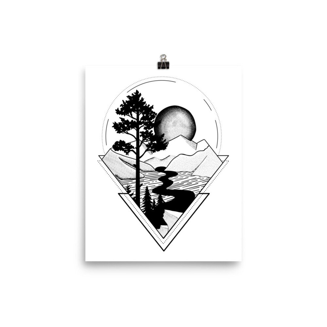 Geometric Mountain Tattoo Print Hatching Stippling Dot - Etsy Norway Geometric Mountain Tattoo Print Hatching Stippling Dot - Etsy Norway