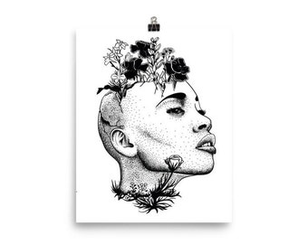 On S'Effaçera - surrealistische tattoo-print - stippeling / pointillisme / tatoeage-stijl met stippen
