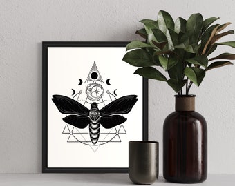 Om te branden of niet om te branden - Tattoo Design Print - Moth & Geometrische Hemelse Tattoo Print