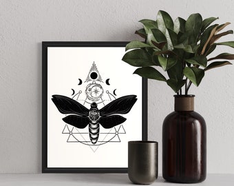 To Burn or Not to Burn - Tattoo Design Print - Moth & Geometric Celestial Tattoo Print