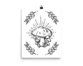 Magic Mushrooms Tattoo Print - Minimalist tattoo design - Black line work tattoo