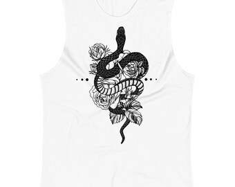 Tattoo-stijl shirt - Snake & Floral Tattoo Design - Spiertank voor alle geslachten