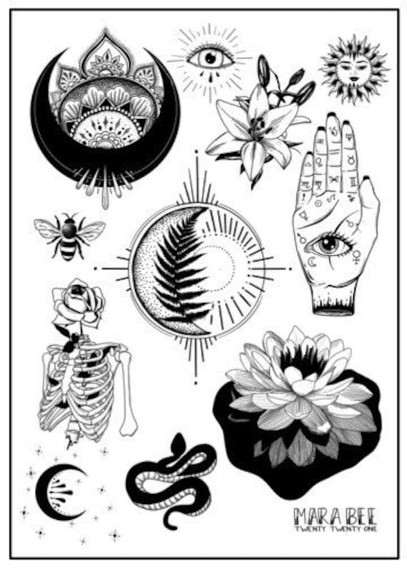 Blackwork Tattoo Flash Sheet Print - Etsy Blackwork Tattoo Flash Sheet Print - Etsy