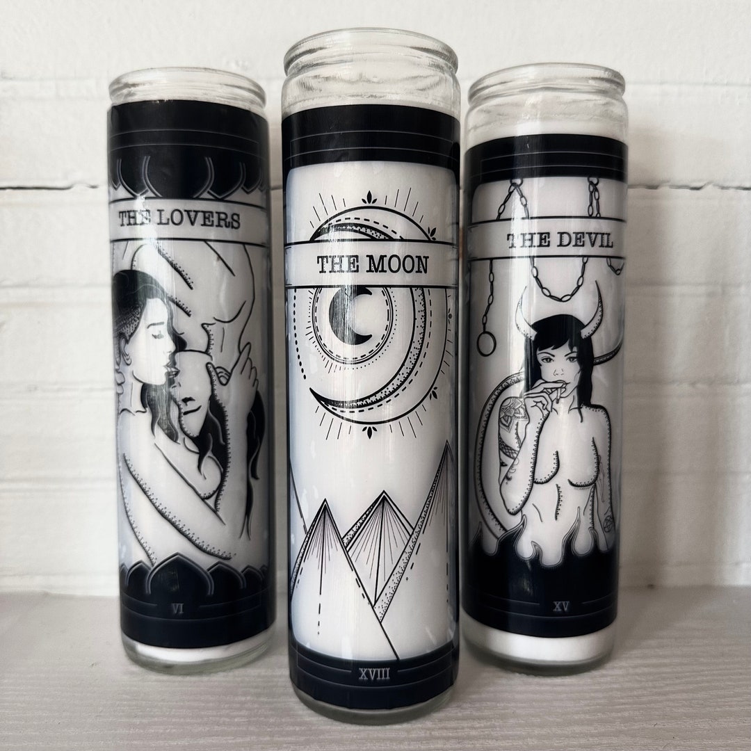 Handmade Tarot Candle Minimalist Tattoo-style Queer Tarot Prayer Candle