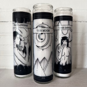 Handmade Tarot Candle | Minimalist Tattoo-Style Queer Tarot Prayer Candle | Altar Decor for Witchcraft & Spiritual Practices