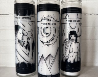 Handmade Tarot Candle | Minimalist Tattoo-Style Queer Tarot Prayer Candle | Altar Decor for Witchcraft & Spiritual Practices