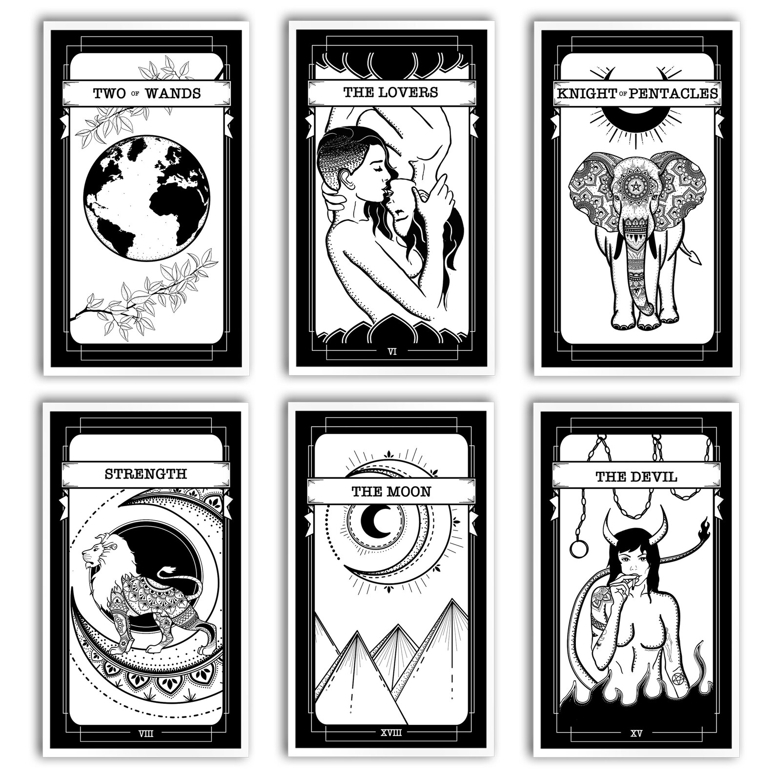 Tarot Print Nine of Wands Black and White Tarot Card Print | Etsy